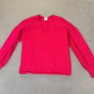Cabi 6245 Easy Pullover V-Neck Multi-Texture Sweater Berry Pink Size Small- NWOT